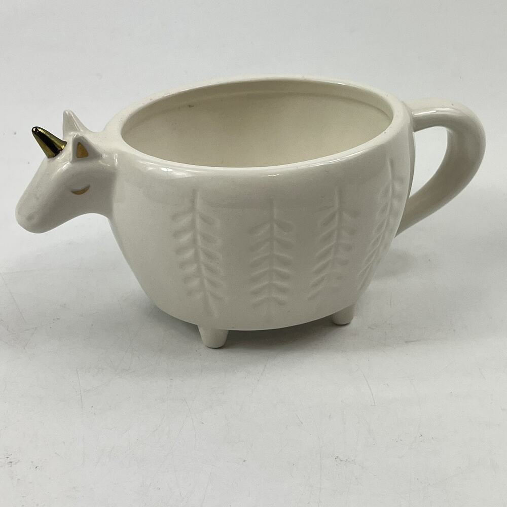 Opalhouse Unicorn Stoneware Mug Coffee Cup White Gold Horn Embossed Footed 2019
